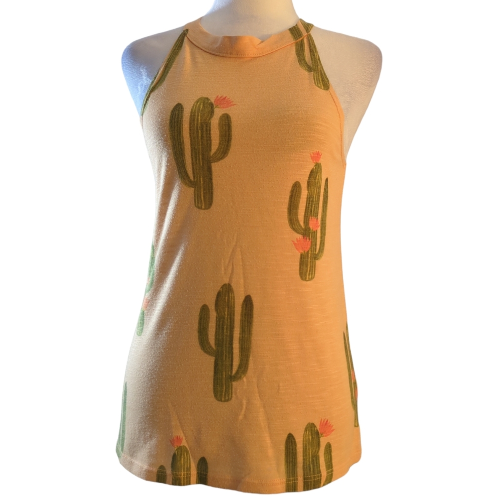 Brokedown Summer Cactus Print Women T Shirt XS Casual Halter Harajuku Tops Tees